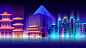 【可下载】城市夜景炫彩科技风格的AI商业插画背景设计源文件模板素材