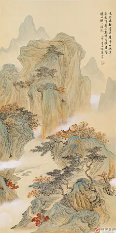 何实 四尺《流光总被墨消磨》当代著名青绿山水画家 - 写意山水画 - 99字画网