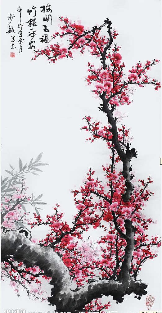 水墨画 梅花图片_墙角数枝梅，凌寒独自开-【梅】图片素材-花瓣网