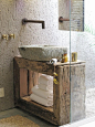 Kenoa Resort : A Private Sanctuary of Tranquility, Brazil - Wabi Sabi bathroom with stone sink, rough wood vanity, and industrial hardware