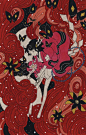 涂鸦王国精品插画分享绘师クロミチ，画风有点浮世绘风格，构图想象天马行空，场景或宁静或跳跃，用色简洁，内容像是一个少女的一系列体验，而且总是出现各种小动物。