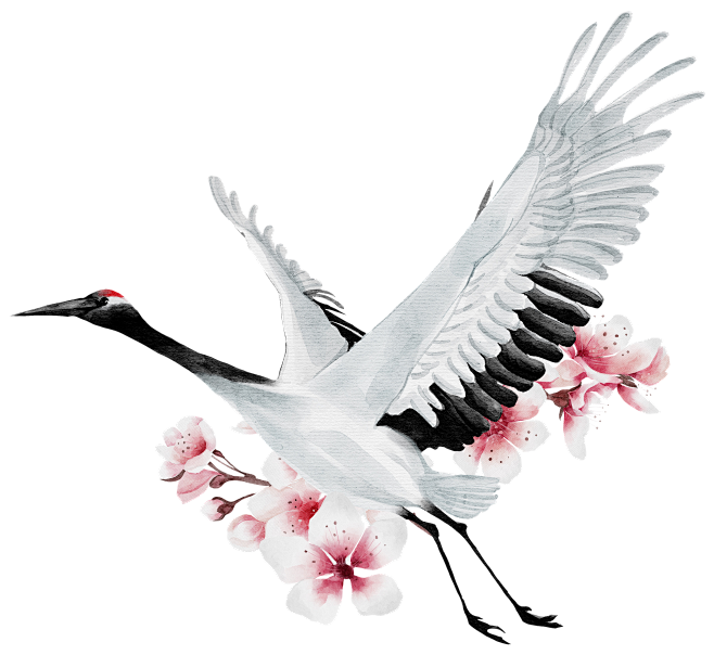 中国风日式水墨画竹子莲花鸟亭院免抠PNG...