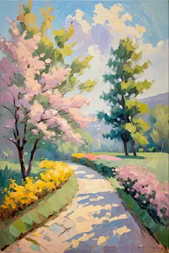 自然田园公园景色油画插画图片
