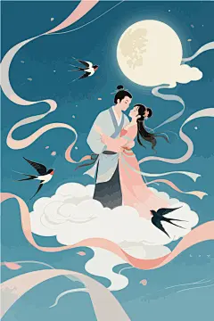 七夕节牛郎织女插画