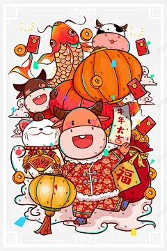 牛年大吉手绘生肖卡通元素图 免费下载 页面网页 平面电商 创意素材