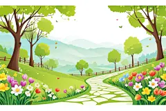 植物小道小草插画背景图