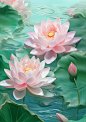lotus flower floating in the water scene hd illustration, in the style of light pink and light emerald, hyperrealistic murals, detailed miniatures, elegant, emotive faces, illusion of three-dimensionality, detailed and intricate compositions, flowing form