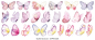 Butterfly collection. Watercolor illustration. Colorful Butterflies clipart set. Baby shower design elements. Party invitation, birthday celebration. Spring, summer decoration. Pink yellow red flowers 库存矢量图