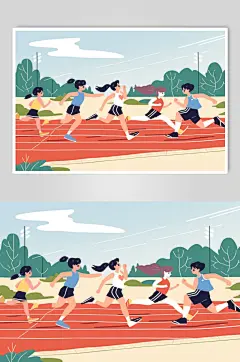 AI数字艺术扁平风校园运动会人物插画-众图网