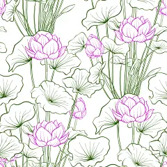 中国风传统荷花牡丹线描白描无缝背景纹理包装底纹素材 (4)