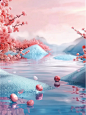 1.Surrealism, minimalist style, retro Roman columns, water surface, pink sky background, round table, pink flowers, c4d scene, blender, three-dimensional scene, high-definition ultra-detail, medium and long shot --ar 9:16 --s 750 --v 6.0 --iw 2
2.a pink w