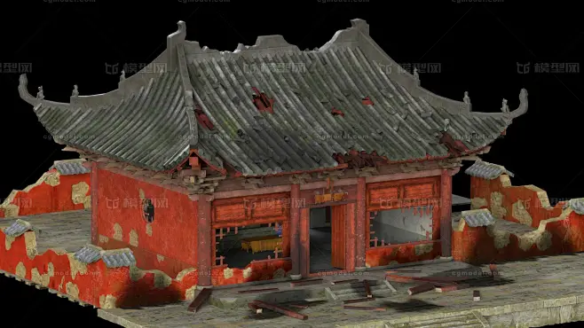 中国风 古建筑 破庙模型-古代场景模型库-Maya(.ma/.mb)模型下载-cg模型网-花瓣网