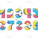 矢量数字。一组有创意的、有趣的、明亮的数字。