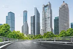 路穿过大桥以上海城市天际线为背景