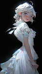 ym1573_A_girl_with_her_right_hand_on_her_ear_Wear_a_white_dress_832e6358-8b7f-4419-a8c8-d5ddf2b5fc98