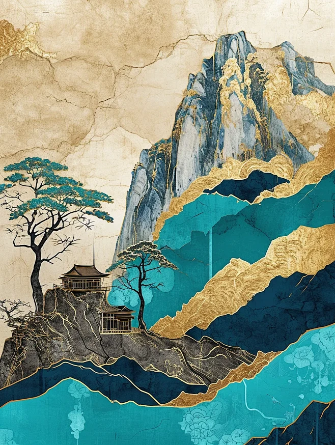 鎏金山水画海报-花瓣网