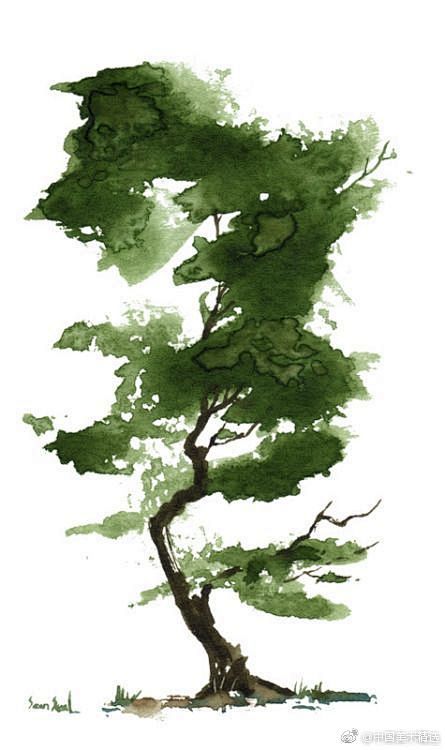 单棵水彩树的画法 ​​​​