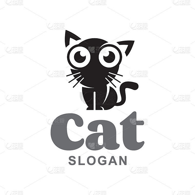 黑色可爱的猫标志设计模板