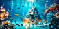 00115-1821522634-Atlantis dream of the sea, the refraction of light, blue water, ultra wide Angle, fish, jellyfish, sunken ships, halcyon, fairy