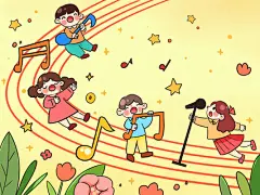 卡通手绘世界儿歌欢乐歌唱日插画