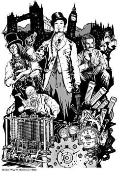 海大BXH作品《蒸汽朋克中国风，甲午战争题材轻科幻小说 插画一组》