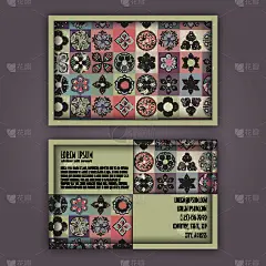 矢量名片设计模板与装饰几何曼陀罗图案。