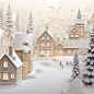 A christmas village in paper format showing snow, in the style of soft tonal transitions, white background--ar 16:9