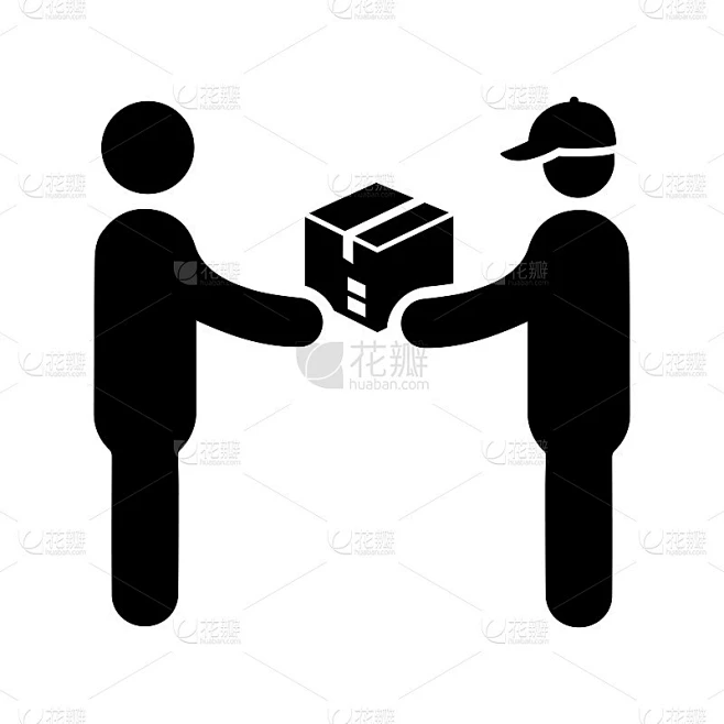 快递员，包裹，接收图标。黑色向量设计。素材-花瓣网