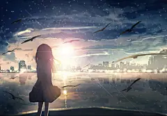 @图维画社  | 国人画师【JW】孤独少女-风景-唯美-夜晚-星空-治愈唯美场景插画