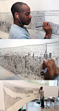 Stephen Wiltshire, an autistic artist with a photografic memory, is drawing new york city after seeing it once from a helicopter. amazing!: 