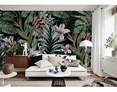 美良热带植物墙纸北欧ins风壁纸客厅电视背景墙定制壁画无缝墙布-tmall.com天猫