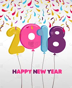 贺卡,2018,气球,新年前夕,夏娃,夜晚,图像,矢量,彩色图片,庆祝