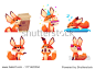 Cute fox character collection. Wild orange animal at forest in various funny pose and emotions vector mascot design. Illustration of fox character wildlife  mascot friendly