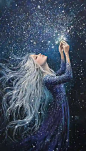 Explore
A figure made of starlight, radiant, ethereal and beautiful, almost incorporeal, shining and robed in starlight, holding glimmering stars in her hand, looking up at the sky with silver flowing hair, oil painting, lovely, starlit background --ar 4: