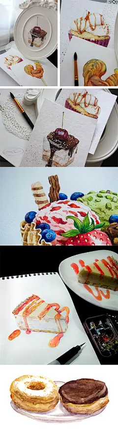 256 插画师Holle水彩食物菜品动物人物植物插画手绘临摹素材142张-淘宝网