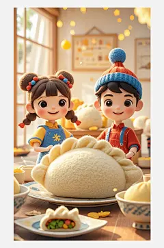 立冬海报设计羊毛毡3D卡通餐盘上