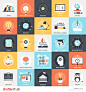 Abstract vector collection of colorful flat education and knowledge icons. Design elements for mobile and web applications.