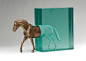 Steed : Laminated clear float glass with cast bronze horse.H 200 x W 380 x D 140mm.