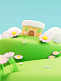 3d blender, fantasy land, in the style of neo-geo minimalism, flower and nature motifs, 32k uhd, minimalist backgrounds, cute cartoonish designs, rectangular fields, marguerite blasingame