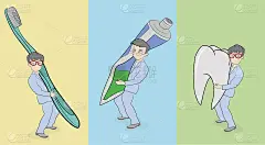一组小牙医。好牙齿的阶段。矢量插图。