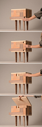瑞典设计师Tove Greitz设计的隐藏凳，也是一个储物箱，不过要打开它，可得正确移动这些小木块哦。