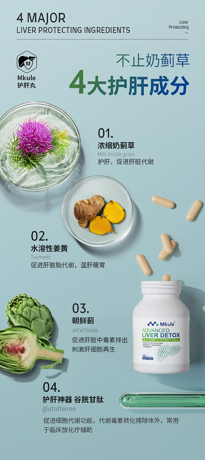 Mkule美国原装进口护肝片净肝水飞奶蓟...