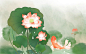 古风植物手绘国画荷花鲤鱼插画海报背景古风中国风唯美植物
