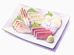 手绘美食壁纸-食物彩色铅笔画桌面（二）：彩色铅笔画壁纸-日本料理ColorPencilDrawingsofFoods