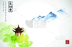 逃避现实,绿色,森林,寺庙,宝塔,青绿色,亚洲,自然,树