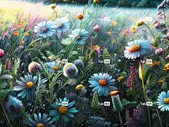 Ai产生的 花朵 原野 丰富多彩的 草地 绘画 数字艺术 艺术品