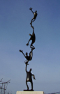 Bronze Small Bronze sculpture by sculptor Plamen Dimitrov titled: 'Freefall (Tumbling Abstract Fun Bronze statue)'