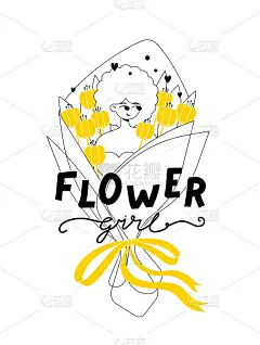 一个美丽柔美的女孩坐在一大束花上，用丝带系着