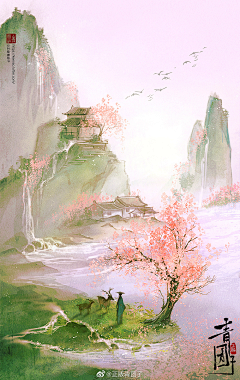 洛希夜采集到古风风味、花卉、风景插画