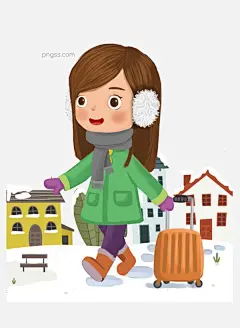 冬季旅行人物插画图片大小1286x1756px 图片尺寸789.65 KB 来自PNG搜索网 pngss.com 免费免扣png素材下载！黄色的行李箱#卡通人物#卡通手绘#漂亮的小女孩#